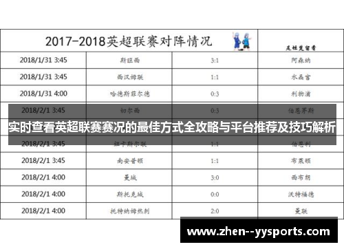 实时查看英超联赛赛况的最佳方式全攻略与平台推荐及技巧解析